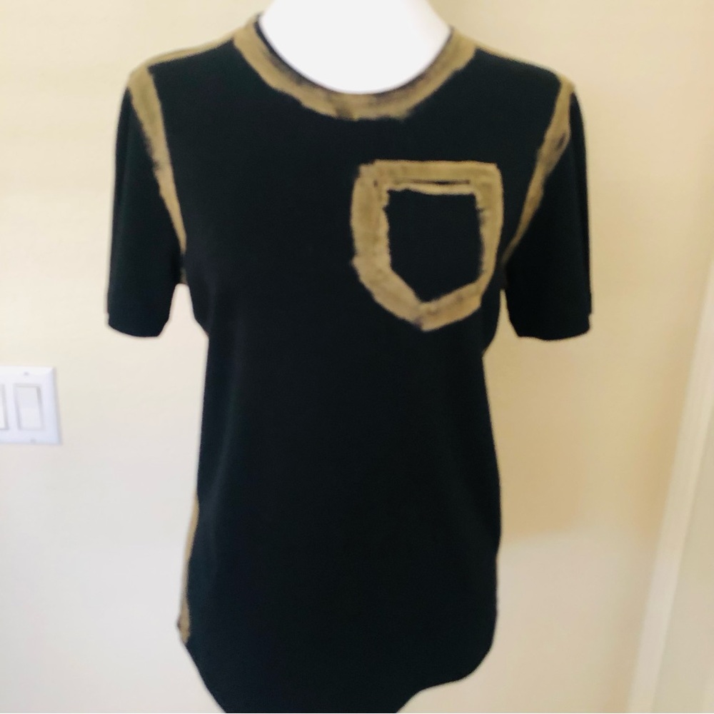 HUSH VINTAGE tee shirt. Black Iined ( intentionally not perfect ) in olive green
